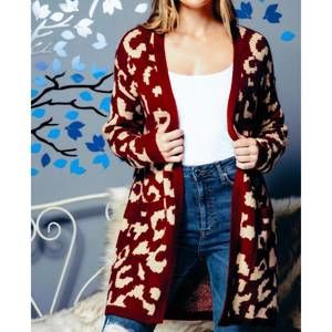 NEW SWEATERLAND leopard pattern long open cardigan in red